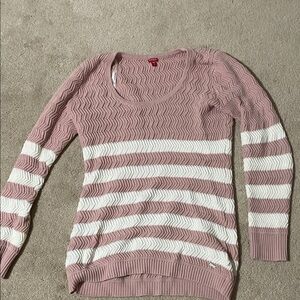 GUESS Striped Knit Scoop Neck Sweater - Blush Pink & White